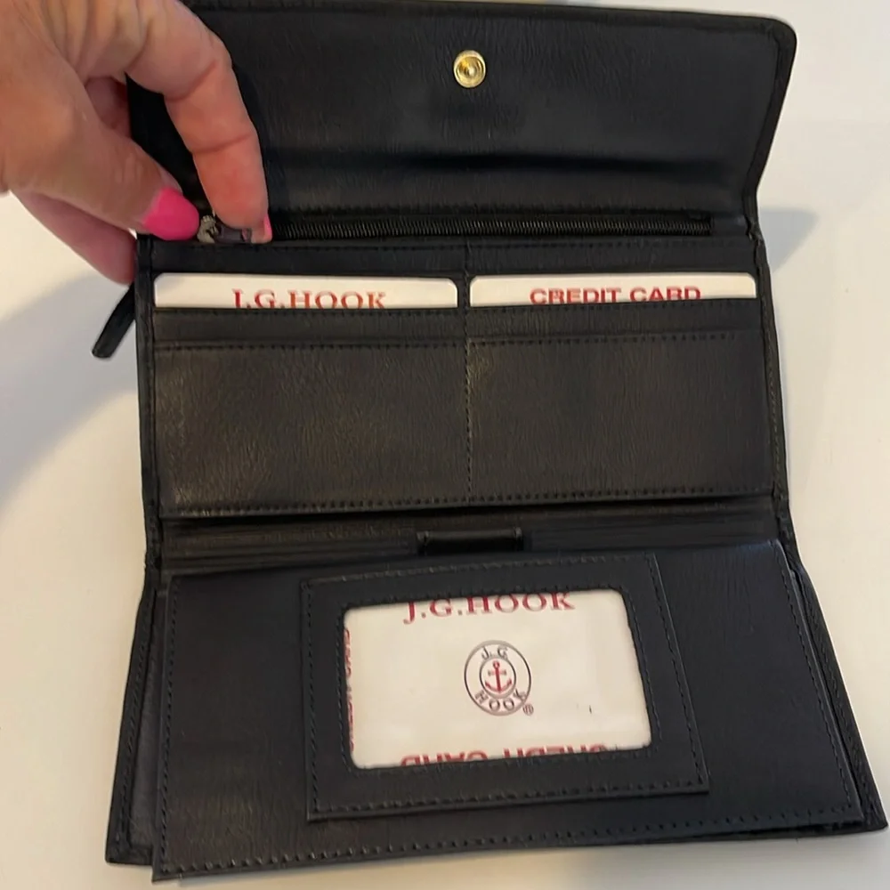 J.G. Hook Black Leather Tri-Fold Checkbook Wallet Never carried NEW w/o tags